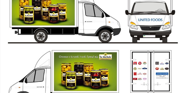 Наружная реклама на автомобиле для компании United Foods